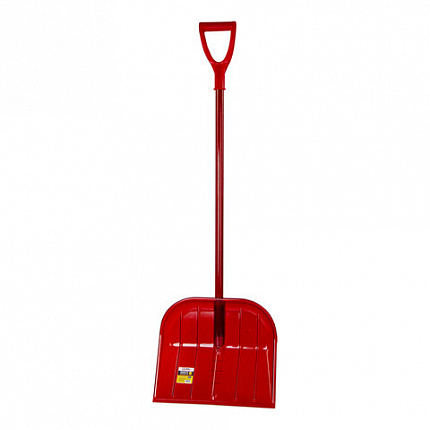 Лопата снеговая 44х38 см "ПОЛИКАРБОНАТ" ГРАНДМАСТЕР, ПРОЧНАЯ, алюминиевый черенок с V-ручкой 130 см, цвет красный, 606625