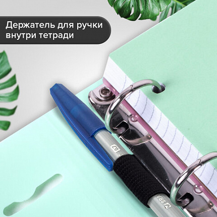 Тетрадь на кольцах А5 175х220 мм, 120 л., пластик, на липучке, с разделителями, BRAUBERG, Мятный, 404638