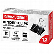 Зажимы для бумаг BRAUBERG, КОМПЛЕКТ 12 шт., 19 мм, на 60 листов, черные, картонная коробка, 220559
