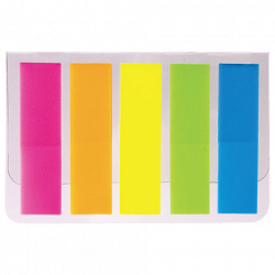 Закладки клейкие неоновые STAFF, 45х12 мм, 100 штук (5 цветов х 20 листов), на пластиковом основании, 129355