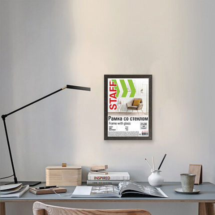 Рамка 21х30 см со стеклом, багет 18 мм МДФ, STAFF "Grand", цвет венге, 391330