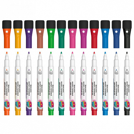 Маркеры на магните со стирателем для белой доски и планера, 12 ЦВЕТОВ, BRAUBERG POP-ART, 1-2 мм, 152568