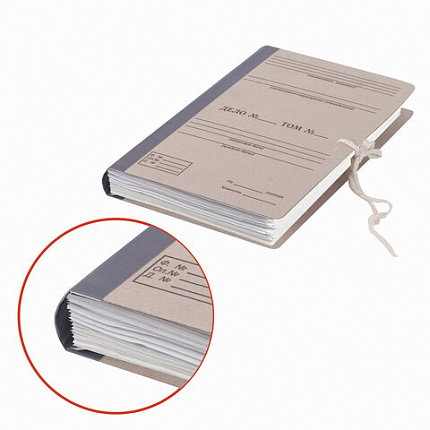 Папка архивная для переплета "Форма 21" 80 мм, с гребешками, 4 отверстия, завязки, STAFF, 112172