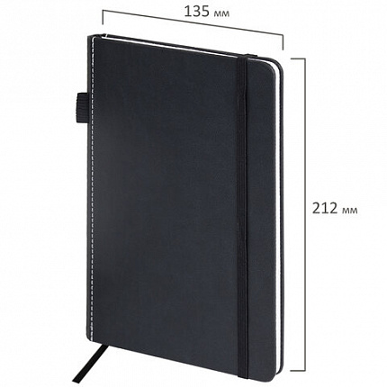 Блокнот А5 135x212мм BRAUBERG "Soft touch" под кожу, резинка, держатель, 80л клетка, черный, 117145