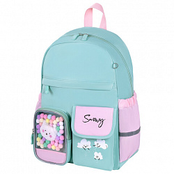 Рюкзак BRAUBERG PASTEL с термонашивками в комплекте, "Funny clouds", мятный, 40х29х14 см, 271421