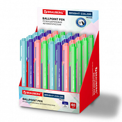 Ручка шариковая автоматическая BRAUBERG "TRIOS BRIGHT COLOR", корпус ассорти, СИНЯЯ, пишущий узел 0,5 мм, линия письма 0,3 мм, 144497