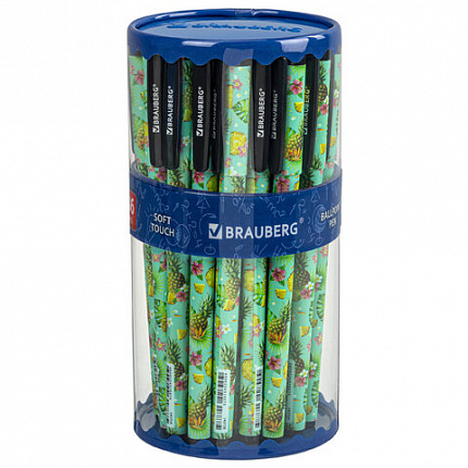 Ручка шариковая BRAUBERG SOFT TOUCH GRIP "PINEAPPLE", СИНЯЯ, мягкое покрытие, узел 0,7 мм, 143718