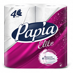 Бумага туалетная быт., спайка 4 шт., 4-слойная (4х14,8 м), PAPIA DELUXE/ELITE, белая, 50202822/502040
