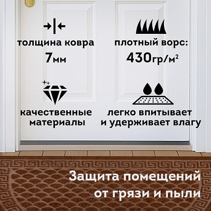 Коврик придверный 60х90 см, ВЕНГЕ, грязезащитный, 430 г/м2, ПОЛУКРУГ, фактурный ЧЕШУЙКИ, ЛЮБАША, 701053