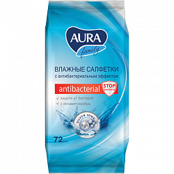 Салфетки влажные, 72 шт., AURA Family, антибактериальные, для всей семьи, 7044