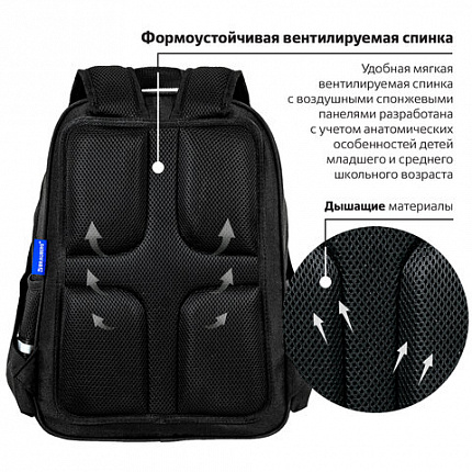 Рюкзак BRAUBERG SOFT, 2 отделения, 3 кармана, "Dark night", СВЕТООТРАЖАЮЩИЙ ПРИНТ, 40х31х15 см, 273119