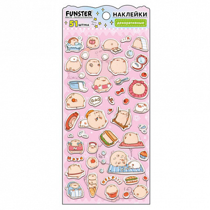 Наклейки декоративные "Милые животные", 17,5х9 см, ассорти 6 видов, FUNSTER (ФАНСТЕР), 6666081