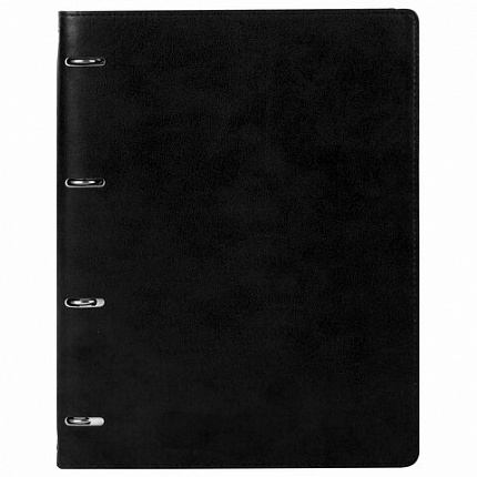 Тетрадь на кольцах БОЛЬШАЯ А4 (240х310 мм), 120 листов, под кожу, клетка, BRAUBERG "Main", черный, 404509