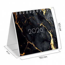 Календарь-домик настольный на гребне, 2026 г., BRAUBERG, 101х101 мм, "Black marble", 117279