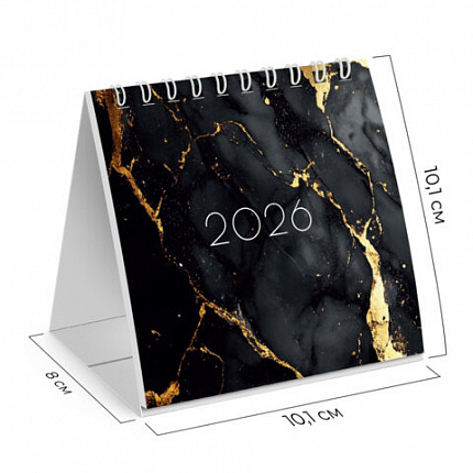 Календарь-домик настольный на гребне, 2026 г., BRAUBERG, 101х101 мм, "Black marble", 117279
