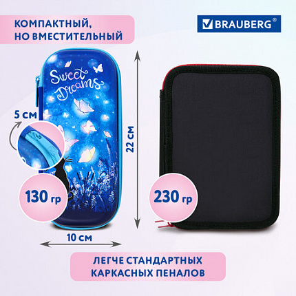 Пенал BRAUBERG, 1 отделение, 1 откидная планка, EVA, 22х10х5 см, "Sweet dreams", 270704