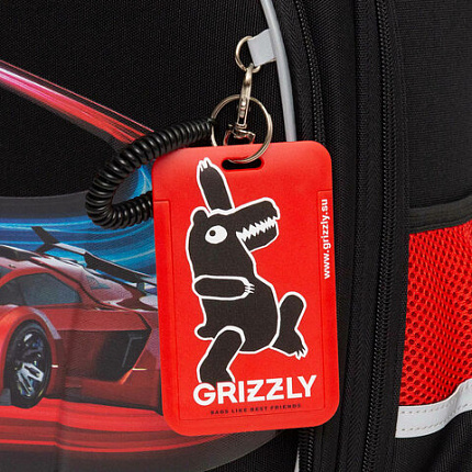 Ранец GRIZZLY анатомическая спинка, с бейджем, для мальчиков, RACER, 36х28х20 см, RAz-487-12/1