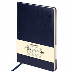 Ежедневник датированный 2026 БОЛЬШОЙ ФОРМАТ 210х297 мм, А4, BRAUBERG "Imperial", под кожу, синий, 117247