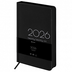 Ежедневник датированный 2026 А5 138x213 мм, BRAUBERG "Vista", под кожу, твердый, "Black coal", 117460