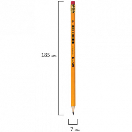 Карандаш чернографитный с ластиком STAFF "EVERYDAY" BLP-YLW, 1 шт., НВ, пластиковый, корпус жёлтый, 181940
