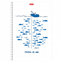 Тетрадь А4 80 л., HATBER, гребень, клетка, Soft-touch ламинация, цветной срез, "Рыба моя" (микс), 090167, 80Т4лВ1гр