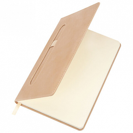 Блокнот А5 148x218 мм BRAUBERG "Optimal", под кожу, 80 листов, резинка, держатель для ручки, клетка, бежевый, 118636