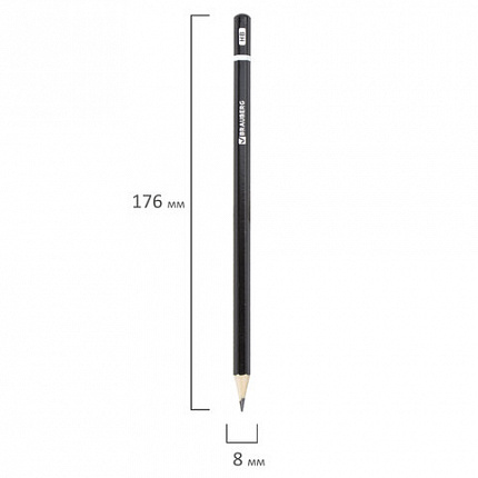 Карандаши чернографитные разной твердости НАБОР 6 штук, 2H-2B, BRAUBERG "Line", 180650