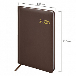 Еженедельник датированный 2026, А5, 145х215 мм, BRAUBERG "Select", балакрон, коричневый, 117183