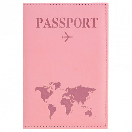 Обложка для паспорта "Passport map", экокожа soft-touch, розовая, STAFF, 238759