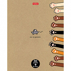 Тетрадь А5 48л. HATBER скоба, клетка, обложка крафт, "На мягких лапках" (микс в спайке), 066340, 48Т5В1