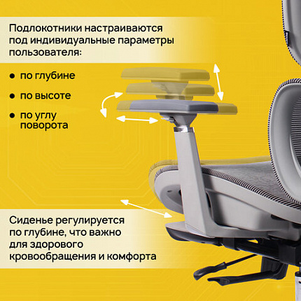 Кресло BRABIX PREMIUM "ER-700", подножка, слайдер, синхромеханизм, сетка, серое, 532948