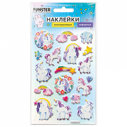 Наклейки объемные зефирные 15х10 см, ассорти 12 видов, FUNSTER (ФАНСТЕР), 666675