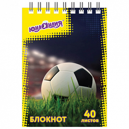 Блокнот МАЛЫЙ ФОРМАТ А7 75х105 мм, 40 л., гребень, картон, клетка, ЮНЛАНДИЯ, "МОНСТР-ТРАК"/"ФУТБОЛ", 129859