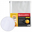 Папки-файлы перфорированные А4 BRAUBERG "PREMIUM", КОМПЛЕКТ 100 шт., матовые, 45 мкм, 221713
