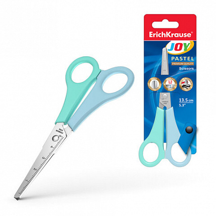 Ножницы ERICH KRAUSE "JOY Pastel" 135 мм, цвет ассорти, в картонной упаковке с европодвесом, 56921