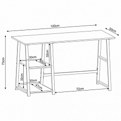 Стол на металлокаркасе BRABIX "LOFT CD-006", 1200х500х730 мм, 2 полки, цвет дуб антик, 641225