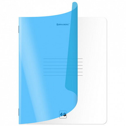 Тетрадь пластиковая обложка (НЕОН) А5 48 листов, скоба, клетка, BRAUBERG "Smart Cover", СИНЯЯ, 405039
