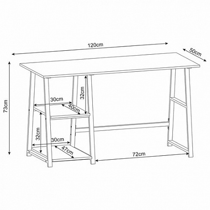 Стол на металлокаркасе BRABIX "LOFT CD-006", 1200х500х730 мм, 2 полки, цвет дуб антик, 641225