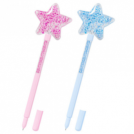 Ручка с топпером с блестками шариковая FUNSTER "MAGIC STAR", СИНЯЯ, ассорти, пишущий узел 0,7 мм, линия письма 0,35 мм, 144379