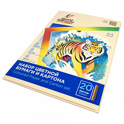 Набор картона и бумаги А4 немелованный (белый 4 л., цветной 8 л., офсет 8 л.), ЛУЧ "Школа творчества", 35С 2294-08