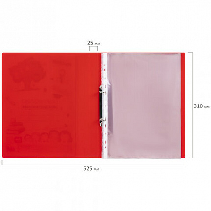 Папка для портфолио школьника/дошкольника, А4, 2 кольца, 10 файлов, красный пластик, ЮНЛАНДИЯ, 115235
