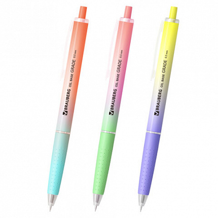 Ручка шариковая автоматическая BRAUBERG "OIL-BASE GRADE", СИНЯЯ, корпус ассорти, пишущий узел 0,5 мм, линия письма 0,3 мм, 144501