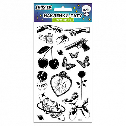 Наклейки-тату переводные "Разные", 20,5х10 см, ассорти 12 видов, FUNSTER (ФАНСТЕР), 666102