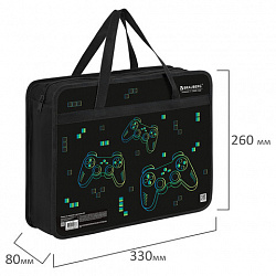 Папка на молнии с ручками BRAUBERG А4, 1 отделение, пластик, 80 мм, "Pixel gamepad", 274497