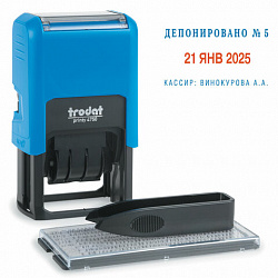 Датер самонаборный, 2 строки + дата, оттиск 41х24 мм, сине-красный, TRODAT 4750 P4, КАССА, 141427