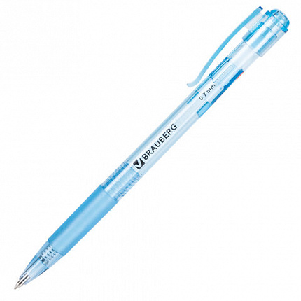 Ручка шариковая автоматическая с грипом BRAUBERG "Patrol", СИНЯЯ, корпус ассорти, узел 0,7 мм, линия письма 0,35 мм, 140582