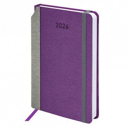 Ежедневник датированный 2026 А5 138x213 мм, BRAUBERG "Mosaic", под кожу, карман для ручки, фиолетовый, 117113