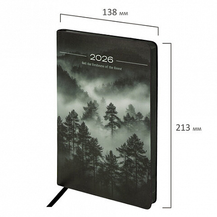Ежедневник датированный 2026 А5 138x213 мм, BRAUBERG "Vista", под кожу, гибкий, "Mist", 117450