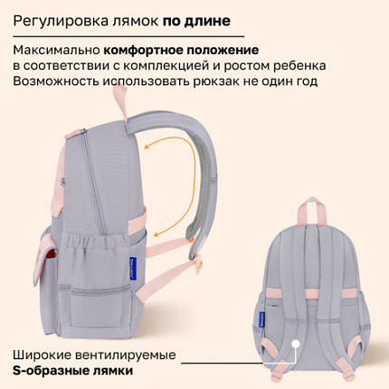 Рюкзак BRAUBERG PASTEL с термонашивками в комплекте, "Милые лапки", серый, 40х29х14 см, 272064