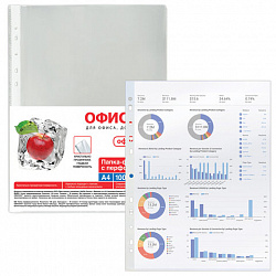 Папки-файлы перфорированные, А4, ОФИСМАГ "ПРЕМИУМ", комплект 100 шт., гладкие, 38 мкм, 224601
